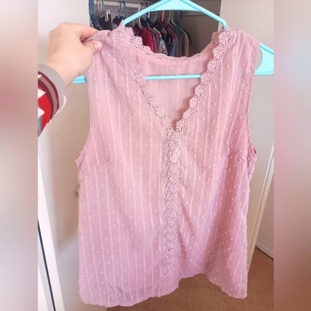 Pink Lace Trim Sleeveless Top